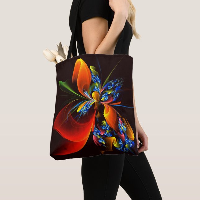 Blue Orange Floral Modern Abstract Art Pattern #03 Tote Bag (Close Up)