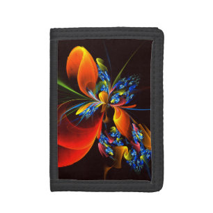 Blue Orange Floral Modern Abstract Art Pattern #03 Tri-fold Wallet