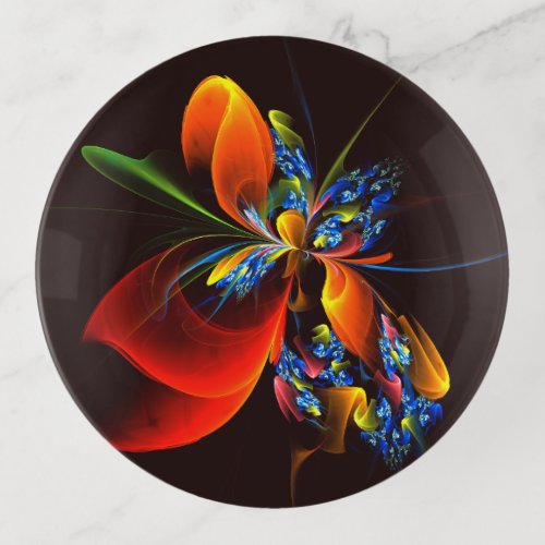 Blue Orange Floral Modern Abstract Art Pattern 03 Trinket Tray