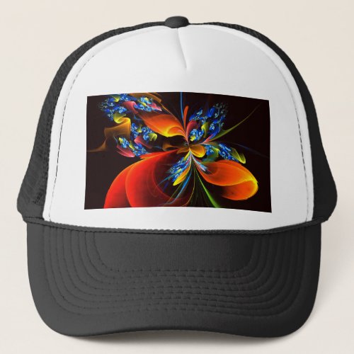 Blue Orange Floral Modern Abstract Art Pattern 03 Trucker Hat