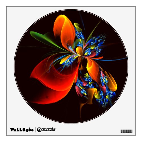 Blue Orange Floral Modern Abstract Art Pattern 03 Wall Decal