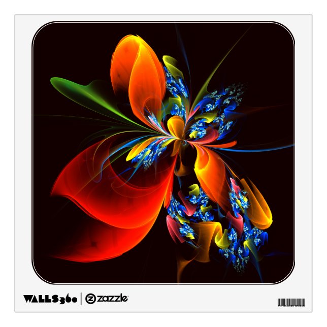 Blue Orange Floral Modern Abstract Art Pattern #03 Wall Decal (Front)