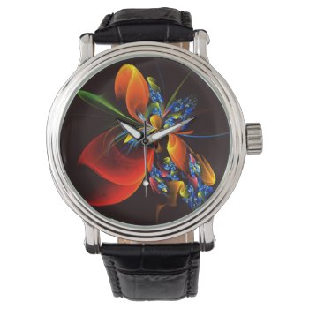 Blue Orange Floral Modern Abstract Art Pattern #03 Watch by OniArts at Zazzle