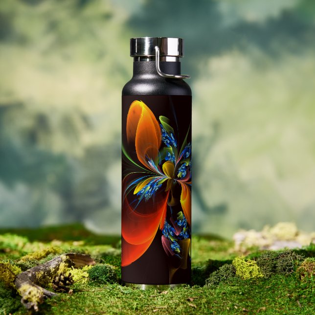 Blue Orange Floral Modern Abstract Art Pattern #03 Water Bottle