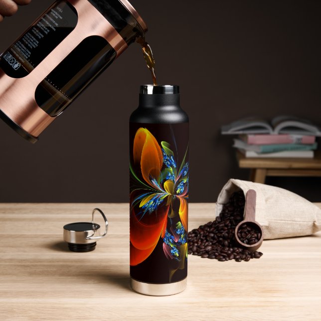 Blue Orange Floral Modern Abstract Art Pattern #03 Water Bottle