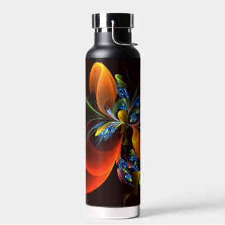 Blue Orange Floral Modern Abstract Art Pattern #03 Water Bottle