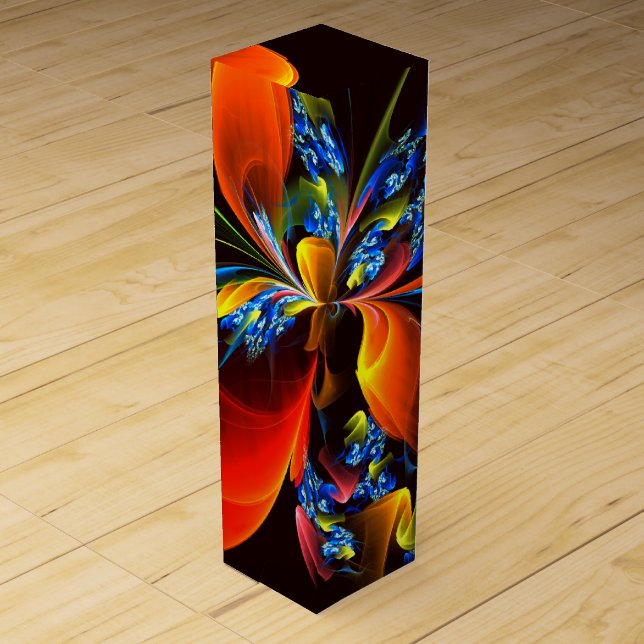 Blue Orange Floral Modern Abstract Art Pattern #03 Wine Box (Front)