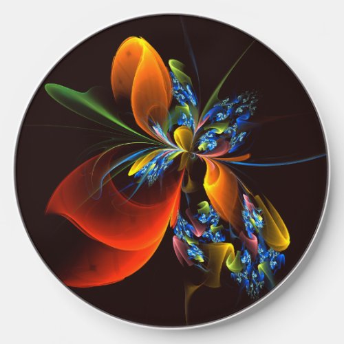 Blue Orange Floral Modern Abstract Art Pattern 03 Wireless Charger