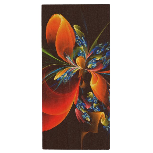 Blue Orange Floral Modern Abstract Art Pattern #03 Wood Flash Drive (Front Vertical)