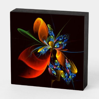 Blue Orange Floral Modern Abstract Art Pattern #03 Wooden Box Sign by OniArts at Zazzle