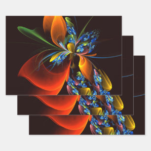 Blue Orange Floral Modern Abstract Art Pattern #03 Wrapping Paper Sheets