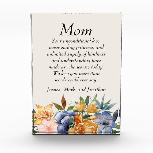 Blue Orange Floral Mother Mom We Love You  Photo Block