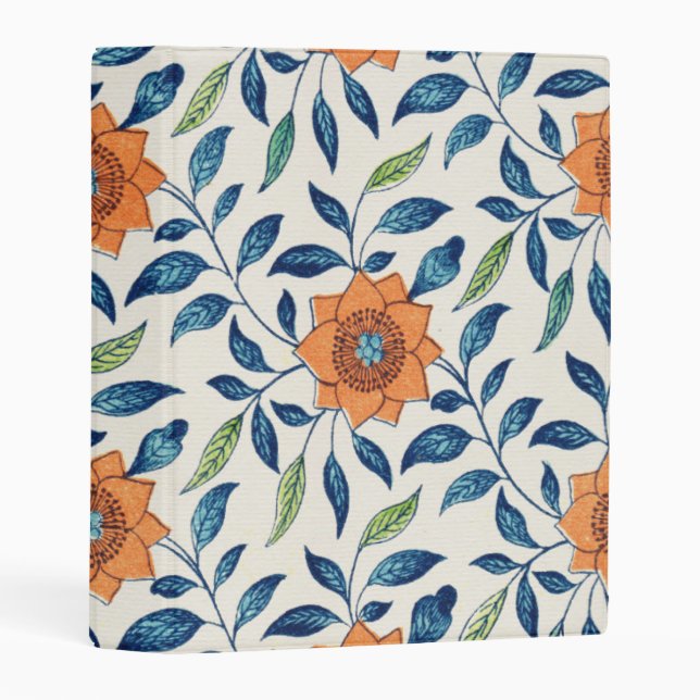 Blue & Orange Floral Pattern Mini Binder (Front/Spine)