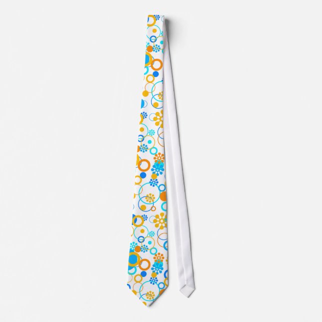 Blue orange flowers neck tie (Front)