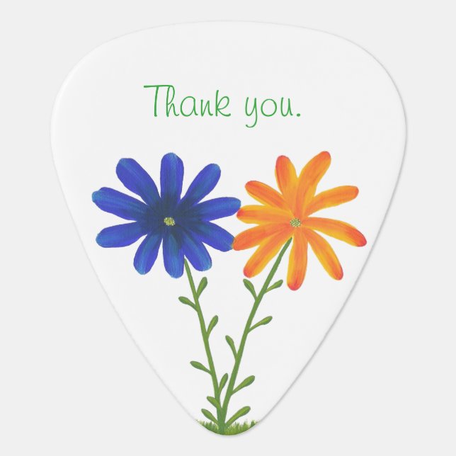 Blue Orange Flowers Personalized Guitar Picks (Front)