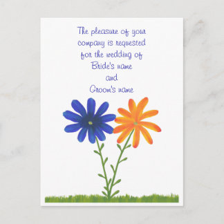 Blue orange flowers Wedding Invitation Postcards