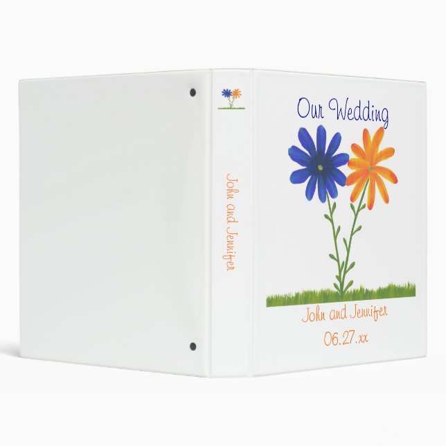 Blue & Orange Flowers Wedding Keepsake Binders (Background)