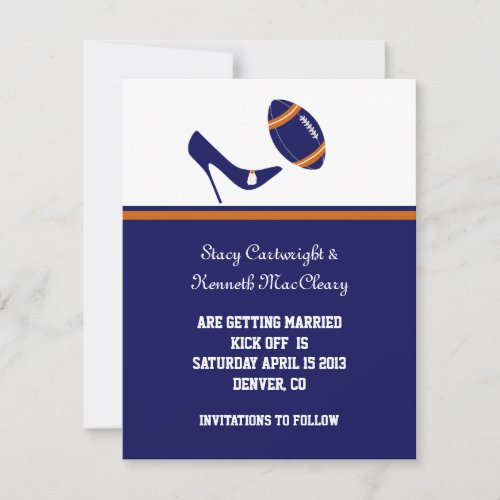 Blue &amp; Orange Football Wedding Save The Date