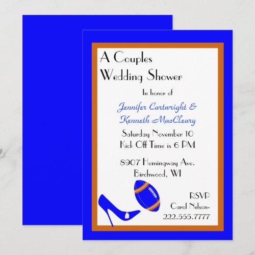 Blue &amp; Orange Football Wedding Shower Invitation