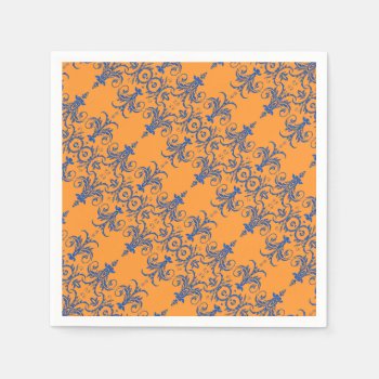 Blue Orange French Chandelier Pattern Paper Napkins by mensgifts at Zazzle