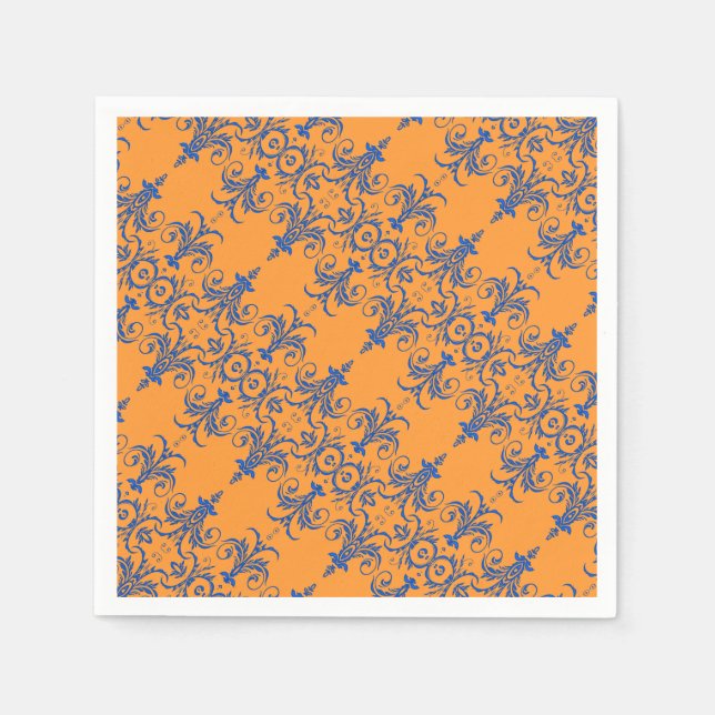Blue orange french chandelier pattern paper napkins (Front)
