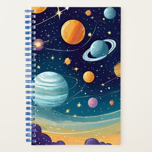 Blue Orange Galactic Planets Scifi Fantasy Notebook