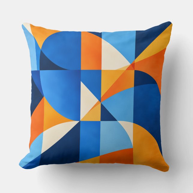 Blue Orange Geometric Abstract Throw Pillow (Front)