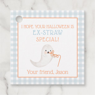 Blue Orange Ghost Ek-straw Halloween Straw Kids Favor Tags