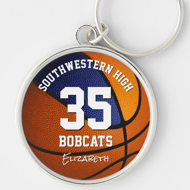 blue orange girl boy sports team name basketball keychain (Front)