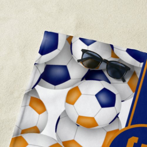 Blue orange girls boys soccer team colors beach towel