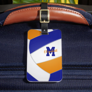 blue orange girls boys team colors volleyball luggage tag