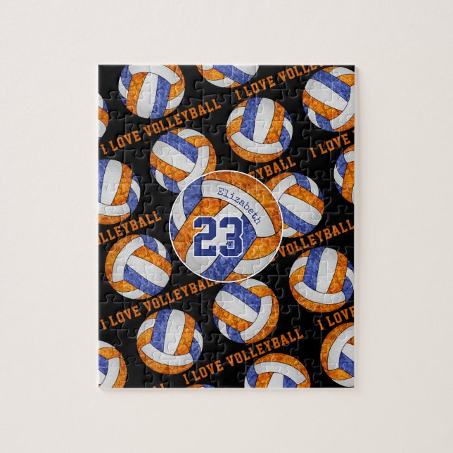 blue orange girls I love volleyball personalized Jigsaw Puzzle (Vertical)