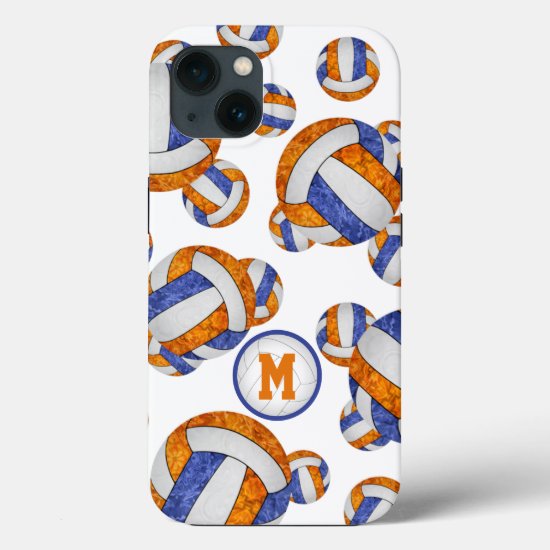 blue orange girls monogrammed volleyball iPhone 13 case