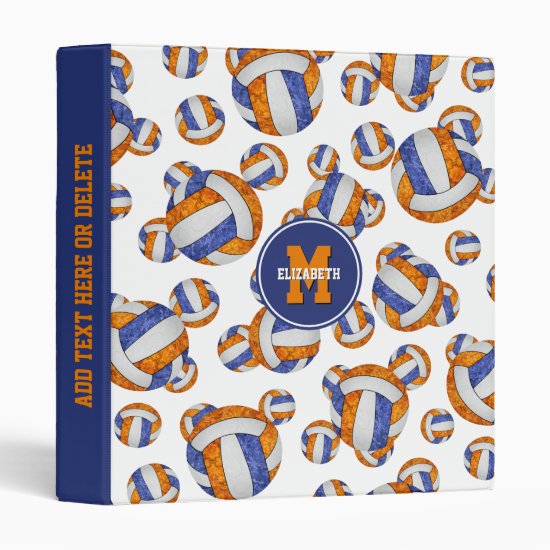 blue orange girls school colors volleyball pattern 3 ring binder