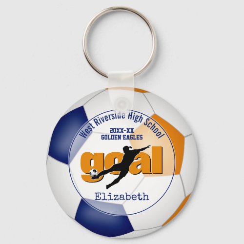 blue orange girls soccer goal team spirit sports keychain