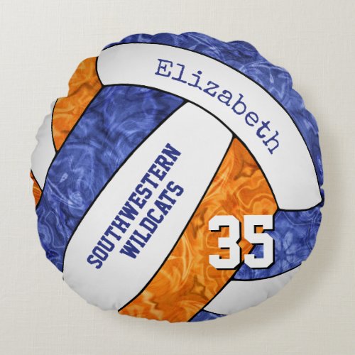 blue orange girls volleyball team colors gifts round pillow