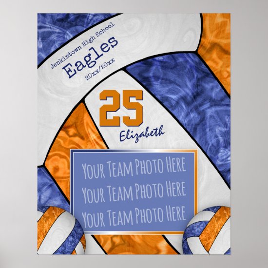 blue orange girls' volleyball team photo poster