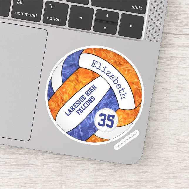 blue orange girls' volleyball w school mascot name sticker (Detail)