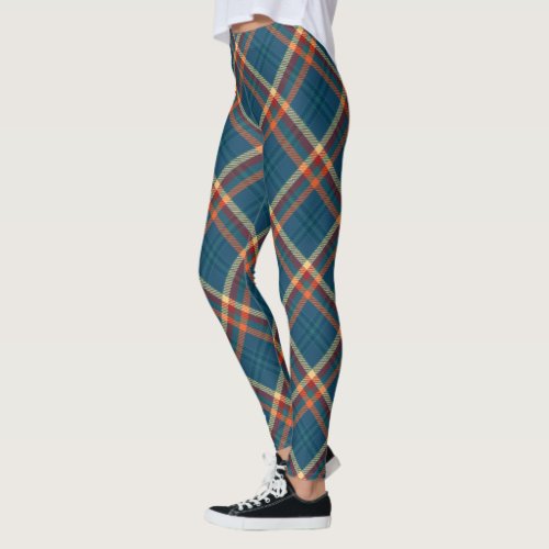 Blue Orange Gold Madras Plaid Leggings