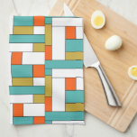 Blue Orange Gold Retro Color Block Pattern Kitchen Towel<br><div class="desc">This fabulous mid-century modern kitchen towel features rectangular color blocks in aqua blue,  gold,  orange,  white,  and black. Add a pop of fun to your kitchen!</div>