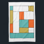 Blue Orange Gold Retro Color Blocks Kitchen Towel<br><div class="desc">This fabulous mid-century modern kitchen towel features rectangular color blocks in aqua blue,  gold,  orange,  white,  and black. Add a pop of fun to your kitchen!</div>
