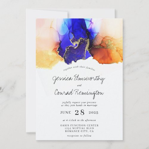 Blue Orange Gold Wedding Invitation