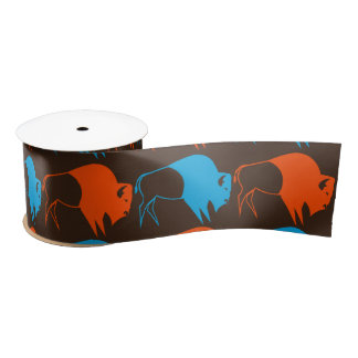blue orange gray many buffalo satin ribbon