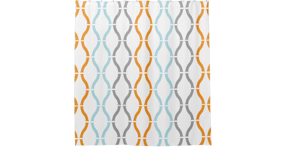 Blue Orange & Gray Modern Geometric Funky Pattern Shower ...