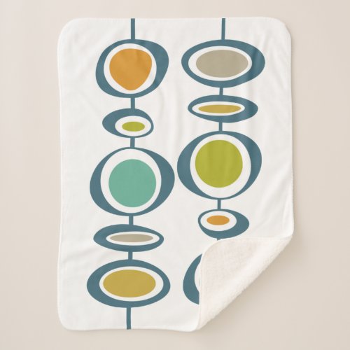 Blue Orange Green Abstract Circles Mid Century Sherpa Blanket