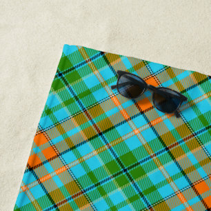 Blue Orange Green Plaid Tartan Design  Beach Towel