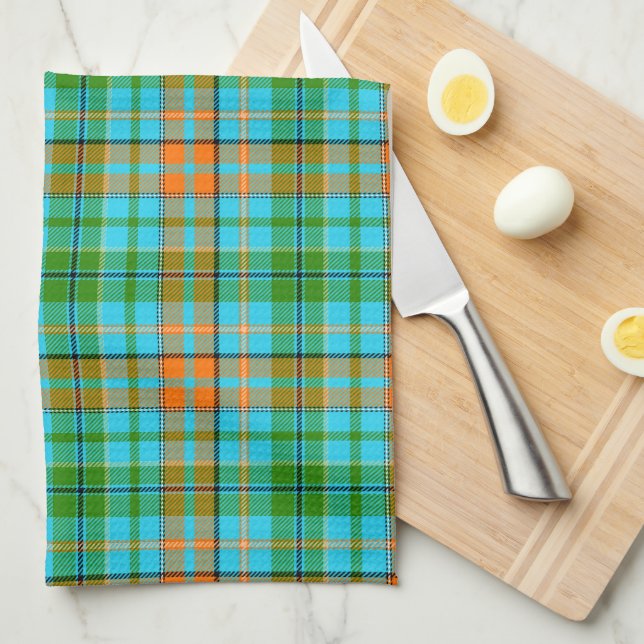Blue Orange Green Plaid Tartan Design  Kitchen Towel (Quarter Fold)