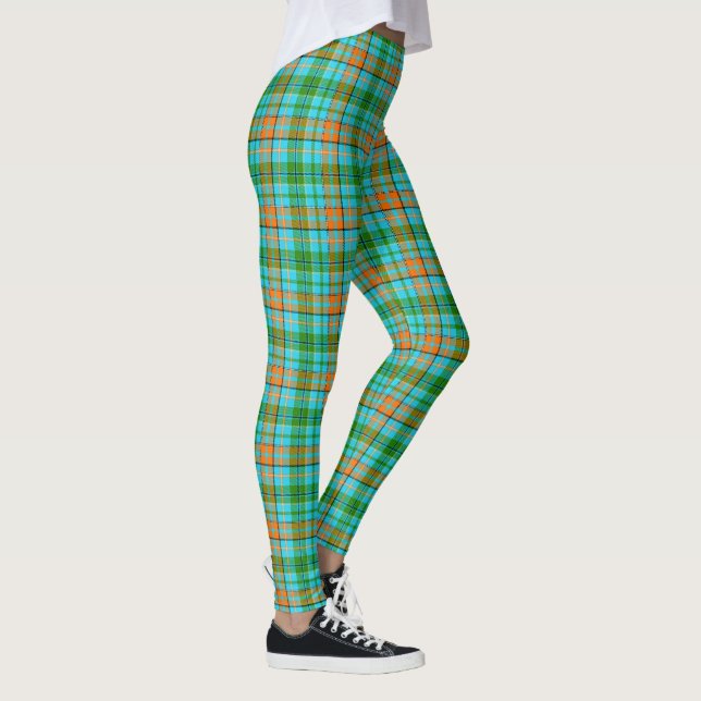 Blue Orange Green Plaid Tartan Design  Leggings (Right)