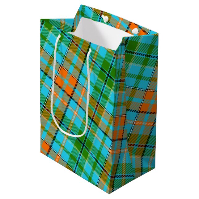 Blue Orange Green Plaid Tartan Design  Medium Gift Bag (Front Angled)