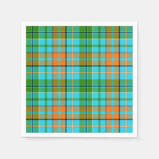 Blue Orange Green Plaid Tartan Design  Napkins (Front)